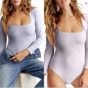 Free People Truth Or Square Bodysuit Silverberry Lilac 3/4 Sleeve | M